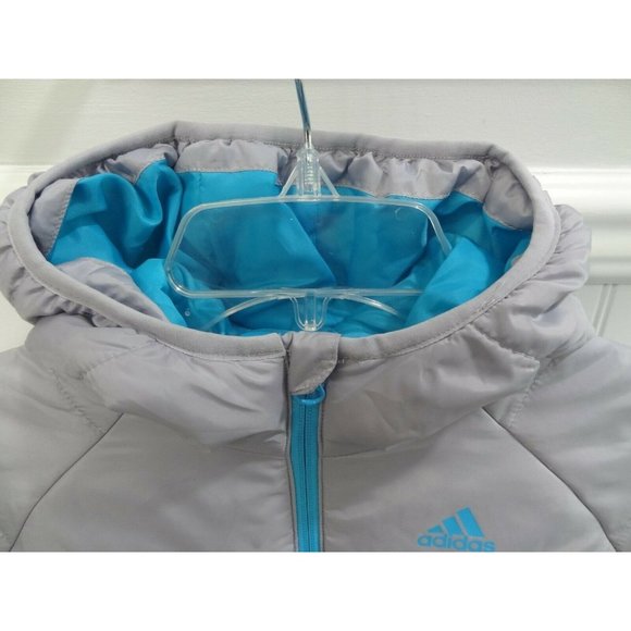 GIRLS | ADIDAS | HOODED PUFFER JACKET | SMALL | 7/8 | GRAY New With Tags - Picture 3 of 8
